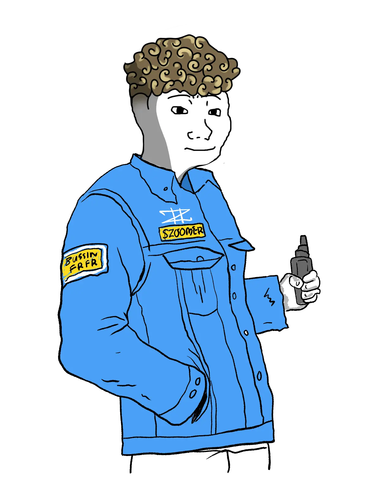 zoomer in hoodie holding a vape pen